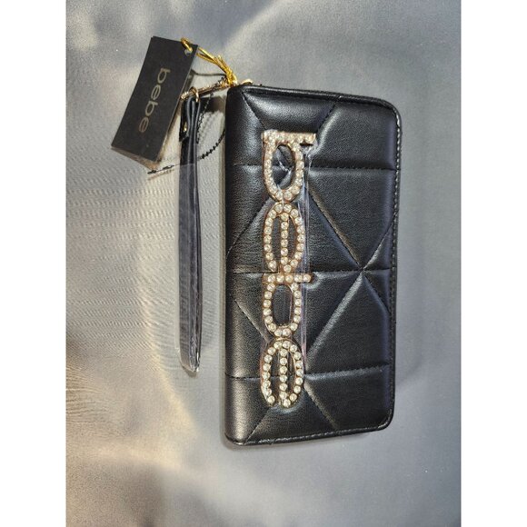 adult unisex BEBE ZAZA RHINESTONES BLING DESIGN ZIP AROUND WRISTLET WALLET - 4" - Picture 3 of 5